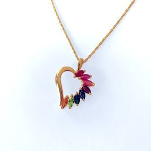 Vintage Multi Color Rhinestone Heart Pendant Necklace
